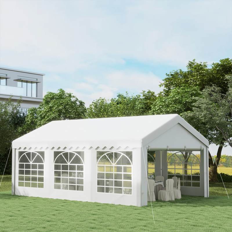 Outsunny 6m x 4m Garden Gazebo, Galvanised Marquee Party Tent with Removable Sides and Windows for Parties, Wedding and Events, White