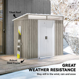 Outsunny 6.5 x 4FT Galvanised Metal Shed with Foundation Kit, Lockable Tool Garden Shed with Double Sliding Doors, Vents, Light Grey Wood Effect