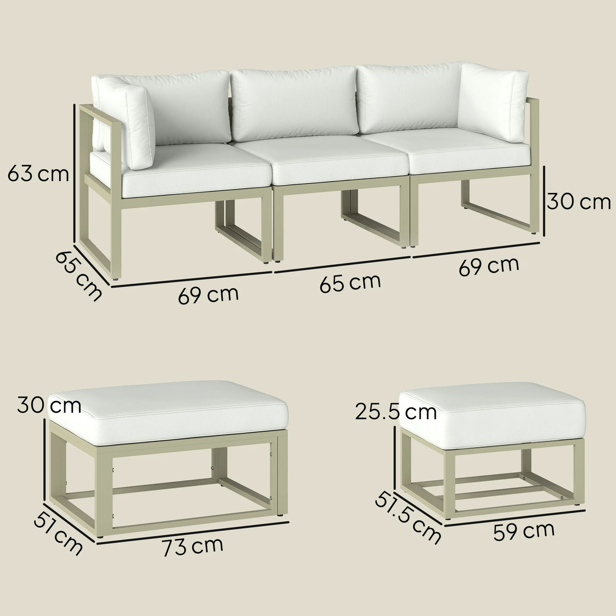 Outsunny Garden Daybed, 6 Piece Outdoor Sectional Sofa Set, Aluminium Patio Conversation Furniture Set with Coffee Table