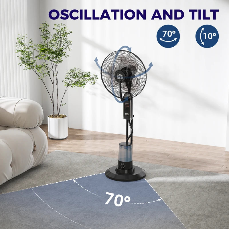 HOMCOM Pedestal Fan with Water Mist Spray, Spray Misting Fan with 70 Oscillation, Tilt Head, 3 Speeds, 3 Modes, Adjustable Mist, 3.2L Water Tank, for Home, 120 cm