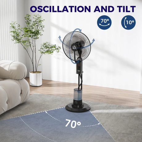 HOMCOM Pedestal Fan with Water Mist Spray, Spray Misting Fan with 70 Oscillation, Tilt Head, 3 Speeds, 3 Modes, Adjustable Mist, 3.2L Water Tank, for Home, 120 cm