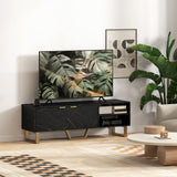 HOMCOM Marble Effect TV Unit, TV Stand Cabinet for up to 70" TVs, Modern TV Cabinet with Shelves and Storage Cupboard, Fluted Door, Extra Centre Leg, Cable Management for Living Room, Black