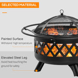 Outsunny 2-in-1 Outdoor Fire Pit with BBQ Grill, Patio Heater Log Wood Charcoal Burner, Firepit Bowl with Spark Screen Cover, Poker for Backyard Bonfire