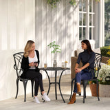 Outsunny 3 Pieces Garden Dining Set for 2, Cast Aluminium Outdoor Dining Set with 2 Armchairs and Round Dining Table with Parasol Hole, Garden Furniture Set, Brown