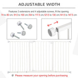 PawHut Dog Gate Stair Gate Pressure Fit Pets Barrier Auto Close for Doorway Hallway, 74-148cm Wide Adjustable, White