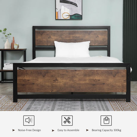 HOMCOM Double Size Metal Bed Frame with Headboard & Footboard, Strong Slat Support Full Bed Frame w/ Underbed Storage Space, Bedroom Furniture For Adults