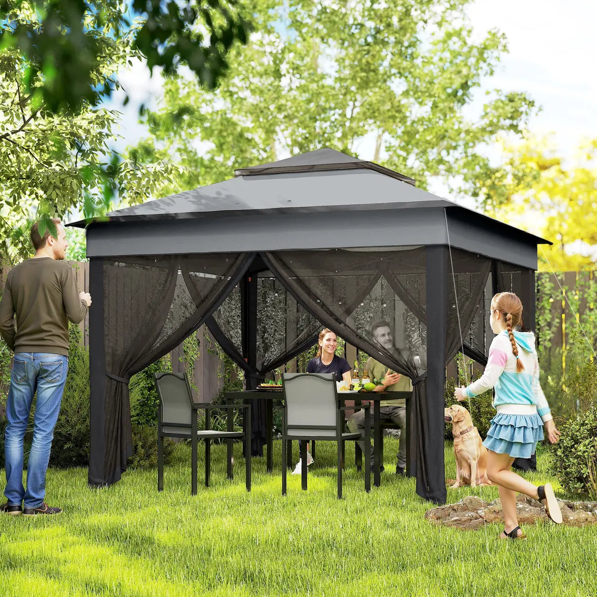 Outsunny 3 x 3(m) Pop Up Gazebo, Height Adjustable Instant Event Shelter with Netting and Carrying Bag, Grey