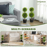 HOMCOM Set of 2 Decorative Artificial Plants, 60cm Faux Topiary Cypress Ball Trees with Plastic Pot and Pebbles, Fake Plants for Home Office Decor, Green