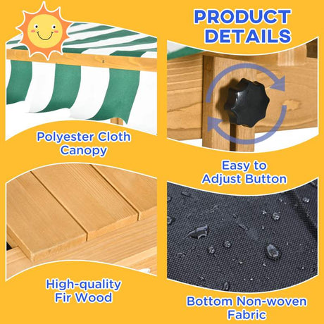 Outsunny Wooden Sandpit with Adjustable Canopy Light Brown