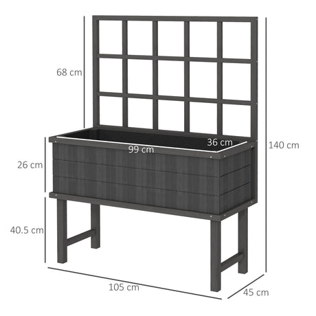 Outsunny 45 x 105cm Wooden Garden Planter, with Trellis - Grey