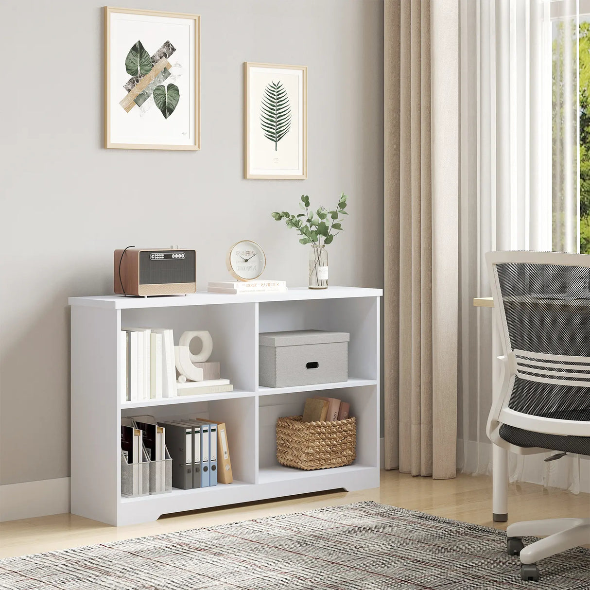 HOMCOM Wooden Cube Bookcase, 2 Tier Open Storage Shelving Unit with 4 Compartments, Freestanding Display Bookshelf for Home Office Living Room Furniture, 118 x 29 x 76cm, White