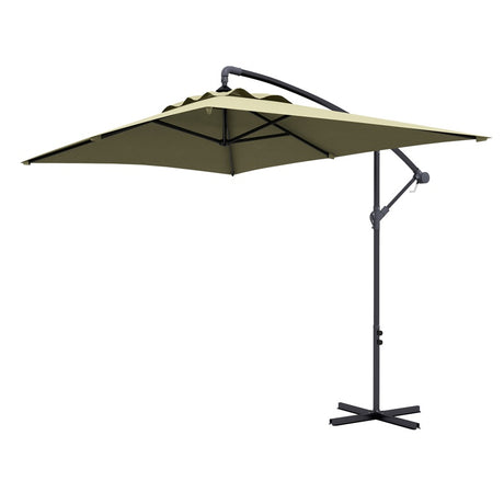 Outsunny 3m Square Canopy Cantilever Parasol, with Cross Base - Beige