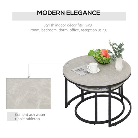 HOMCOM Set of Two Marble-Effect Stacking Tables - Wood Grey