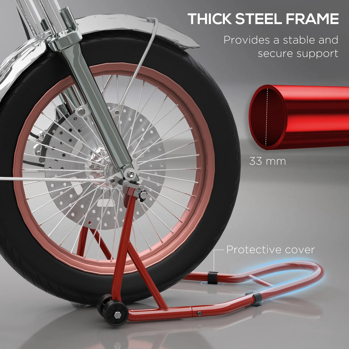 HOMCOM Front Motorcycle Paddock Stand Motorbike Stand with Anti-Slip Mat, U-Shaped and L-Shaped Adapters, 200 kg Capacity, for 18", 17" and 10" Tyre, Red