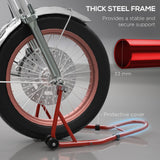HOMCOM Front Motorcycle Paddock Stand Motorbike Stand with Anti-Slip Mat, U-Shaped and L-Shaped Adapters, 200 kg Capacity, for 18", 17" and 10" Tyre, Red