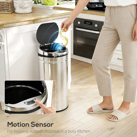 HOMCOM 42L Stainless Steel Sensor Bin - Silver Tone