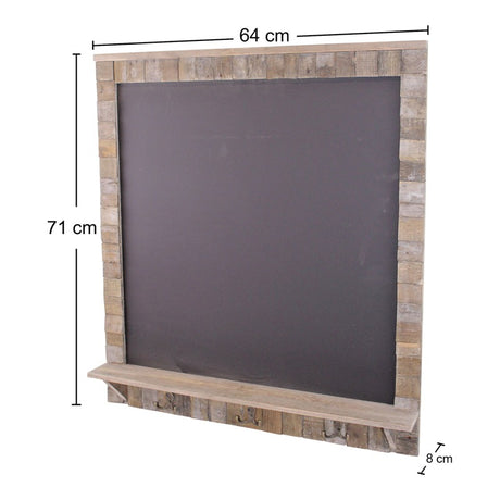 Large Blackboard with Driftwod Effect Surround, Shelf and 3 Double Hooks