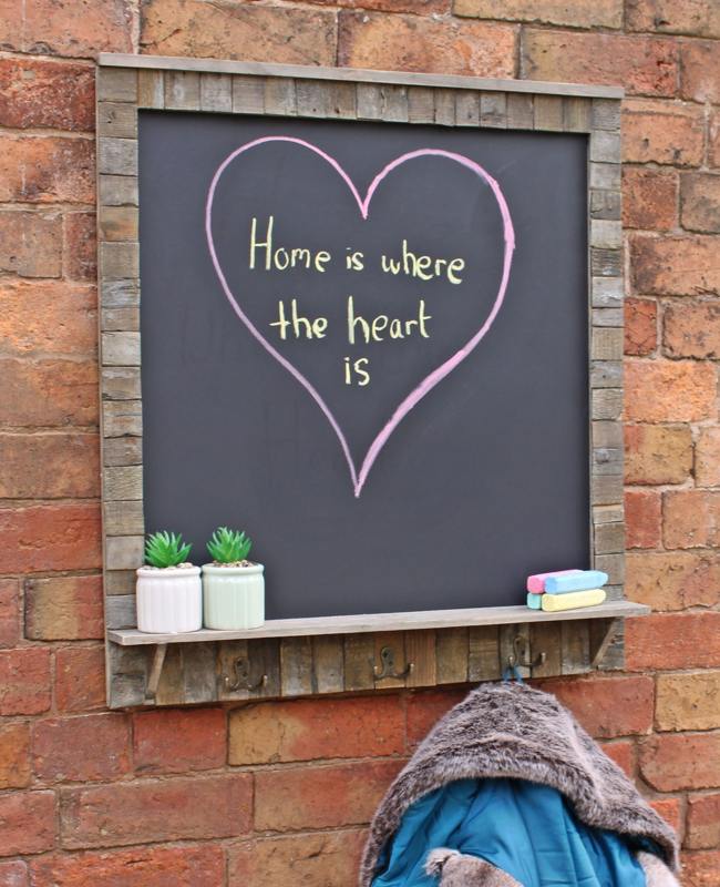 Large Blackboard with Driftwod Effect Surround, Shelf and 3 Double Hooks