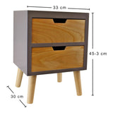 2 Drawer Chest In Grey Finish With Natural Drawers & Removable Legs