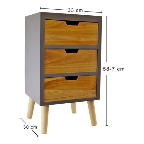 3 Drawer Chest In Grey Finish With Natural Drawers With Removable Legs