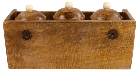 Wooden Rack with 3 Ceramic Jars