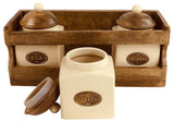 Wooden Rack with 3 Ceramic Jars