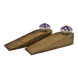 Set Of 2 Wooden Door Wedges With Ceramic Knobs