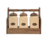 Ceramic Tea, Coffee & Sugar Jar's In Solid Mango Wood Rack