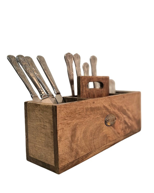 Mango Wood Cutlery Stand with Handle