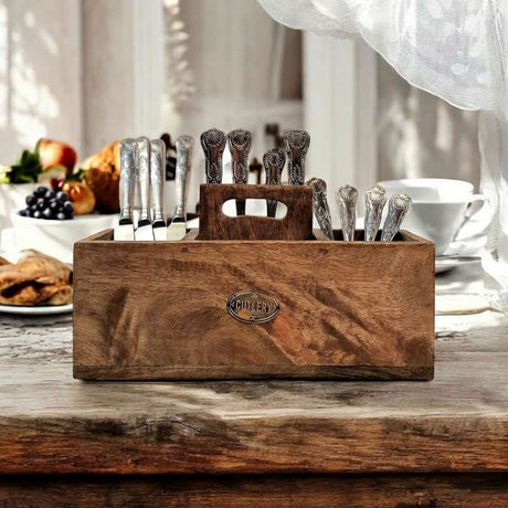 Mango Wood Cutlery Stand with Handle