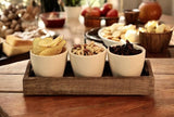 Set of 3 Ceramic Snack/Nibble Bowls with Mango Wood Tray