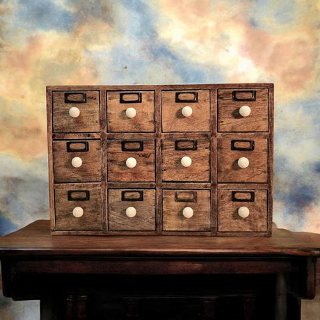 12 Drawer Solid Mango Wood Trinket Chest/Draw With Ceramic Knob Handles