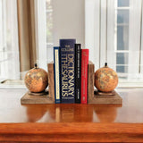 Pair of World Globe Bookends Set in Mango Wood