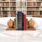 Pair of World Globe Bookends Set in Mango Wood