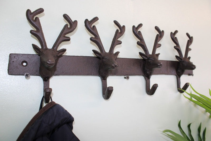 Rustic Cast Iron Wall Hooks, Reindeer