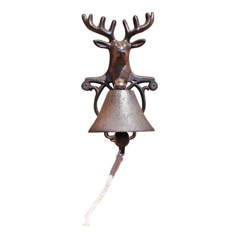 Rustic Cast Iron Wall Bell, Reindeer Bust