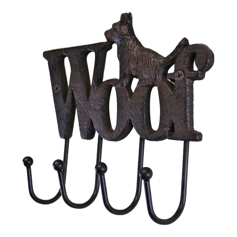 Rustic Cast Iron Wall Hooks, Dog Design With 4 Hooks