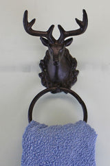 Cast Iron Rustic Towel Ring, Stag Head Design