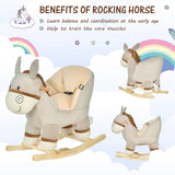 HOMCOM Kids Children Rocking Horse Plush Ride On Donkey Seat w/ Sound Wood Base Seat Safety Belt Toddler Baby Toy Rocker Grey 18 - 36 Months