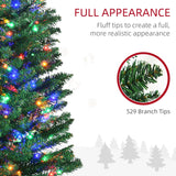 HOMCOM 7.5' Artificial Prelit Christmas Trees Holiday Dcor with Colourful LED Lights, Pencil Shape, Steel Base