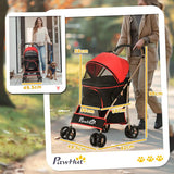 PawHut 3 In 1 Detachable Pet Stroller, for Extra Small and Small Dogs - Red