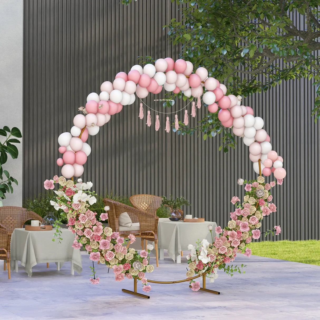 Outsunny 222cm Gold Tone Backdrop Stand, Round Metal Wedding Arch for Birthday Party, Bridal Shower, Graduation, Ceremony