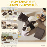 AIYAPLAY 7 Piece Kids Soft Play Set with Detachable Cover, Baby Indoor Climb and Crawl Foam Toy for Toddlers, Preschoolers, Brown