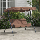 Outsunny 3 Seater Garden Swing Chair, Outdoor Swing Chair with Adjustable Canopy, Mental Frame & Cushions, Brown