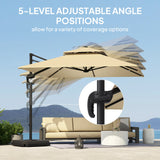 Outsunny 2.7 x 2.7 m Cantilever Parasol with Aluminium Frame, Crank and Tilt, 360-Degree Rotation, Double Top Garden Umbrella with Base and Cover, Khaki