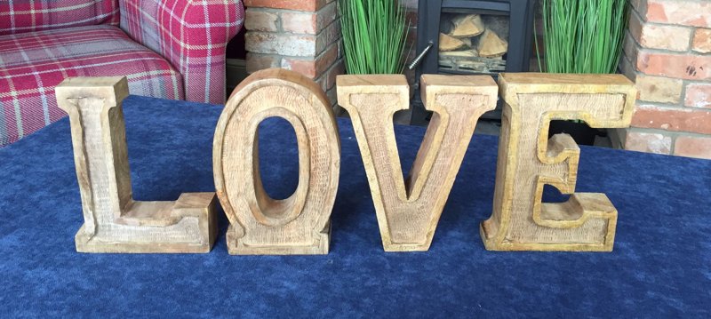 Hand Carved Wooden Embossed Letters Love