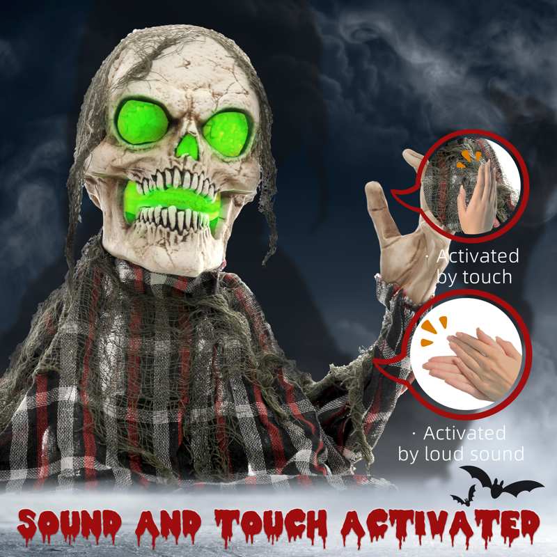 HOMCOM 70cm Groundbreaker Skeleton Halloween Animatronic, with Glowing Eyes