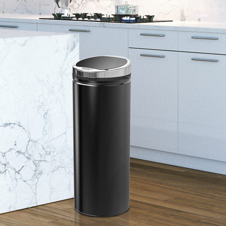 HOMCOM 50L Sensor Bin for Kitchen Waste Automatic Dustbin Motion Detection Dustbin  Stainless Steel Rubbish Can with Bucket, Black