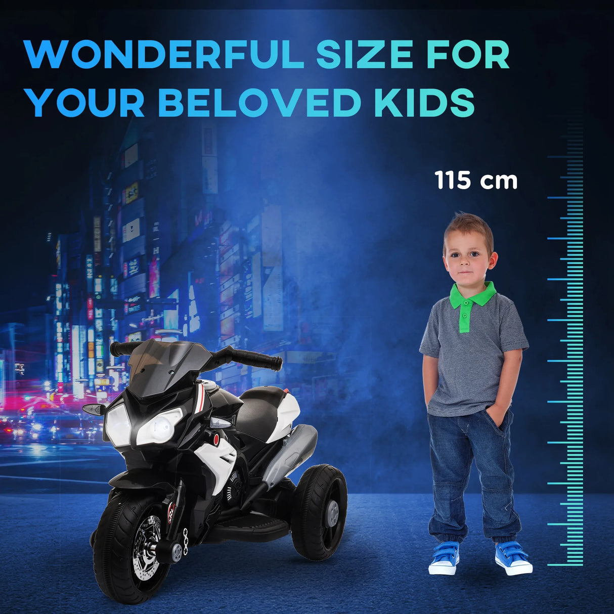 HOMCOM Kids Electric Motorcycle Ride-On Toy, with Three Wheels, Music, Horn, Lights