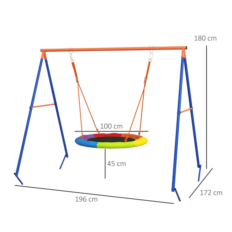 Outsunny Metal Kids Swing Set Nest Swing Seat with A-Frame Structure for Outdoor Use - Multicoloured